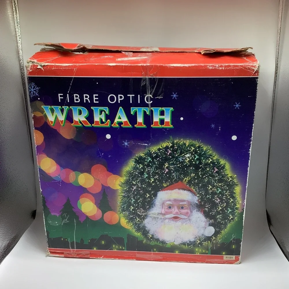 VTG Fiber Optic Christmas Wreath w/‎ Santa Clause Face For Decoration/Parts Only